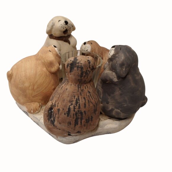 Ceramic Dog Figurine Candle Holder Featuring 5 Adorable Puppies - Picture 3 of 9